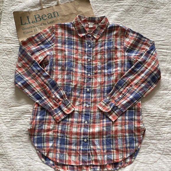 LL Bean Linen Plaid Shirt - Picture 3 of 13